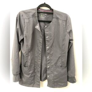 Healing Hands Gray Button Down Scrub Healthcare Worker Jacket Deep Pockets SZ XS